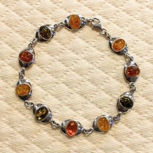 Vintage Sterling Silver Multi Color Amber Tennis Bracelet